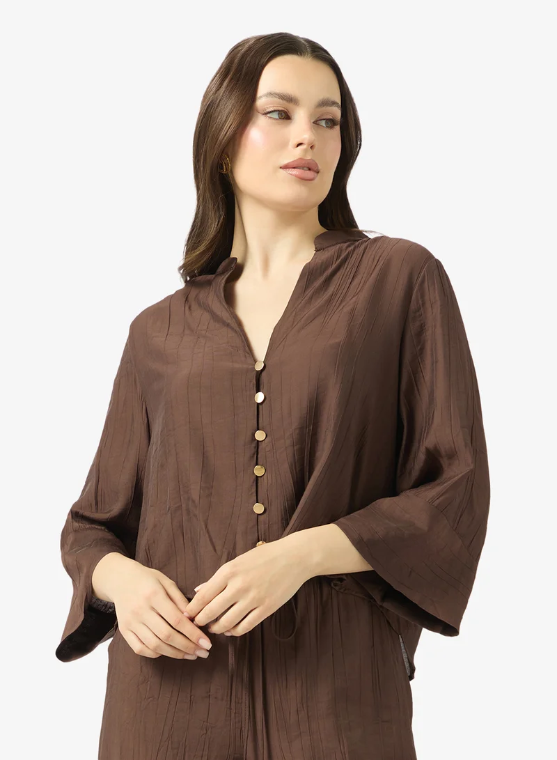 Ginger  Button Up Top & Straight Fit Pant Coord Set for Women | Best Price UAE